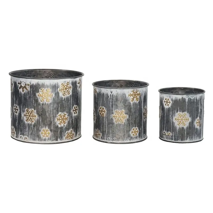 IVYDECO New Metal Buckets Wholesale Christmas Decorations Present With Decorative Pattern For Christmas Home Decor