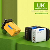 Adaptateur de chargeur USB-C GaN 240W, 5 ports USB C PD, chargeur rapide 240W, type C, charge super rapide, adaptateur d'alimentation avec lumière LED