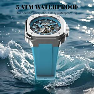 Montre de luxe Fashion Square 2024, montre automatique mécanique en acier inoxydable avec bracelet en silicone, aiguilles lumineuses - Product Image 3