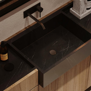 Simplified wood grain rock board integrated seamless basin intelligent <b>mirror</b> cabinet customized bathroom cabinet - Product Image 3