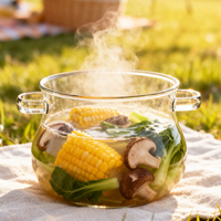 Casserole en verre borosilicate haute résistance, écologique, légère, imperméable, pour la cuisine en plein air, avec couvercle, portable, compatible avec les flammes directes