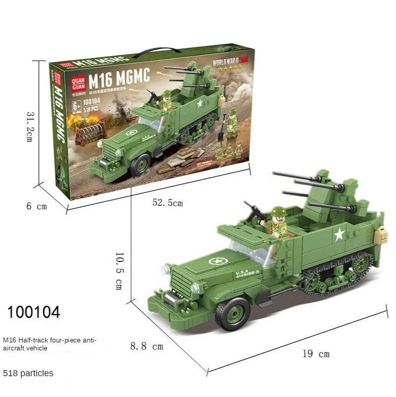 Jouet d'assemblage de réservoirs militaire M16 MGMC World War <span class=keywords><strong>2</strong></span>, pièces, Compatible avec les blocs de construction Legou, modèle brique