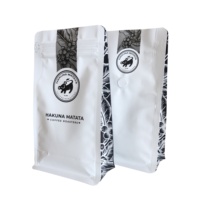Sac à café refermable 12oz, boîte avec Valve, fond plat, fermeture éclair, UV, blanc mat, sac à café, emballage de stockage des aliments