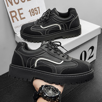 Chaussures à plateforme pour hommes, avec surpiqûres contrastées, en cuir PU patchwork, semelle épaisse, décontractées, style urbain, robustes, pour le travail