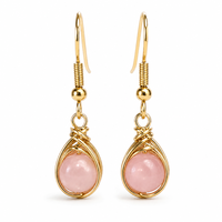 Boucles d'oreilles pendantes en pierre précieuse naturelle en forme de goutte, plaquées or, avec crochets pour femmes
