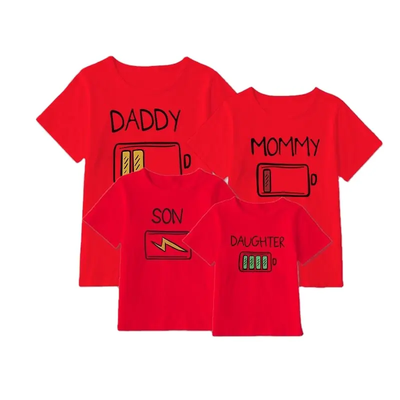 Hot Sale Parent-child Clothing A Four Summer Cartoon Printed High Quality Wholesale Dad Mum Babies Family T-shirt