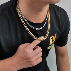 Collar para hombre <span class=keywords><strong>de</strong></span> acero inoxidable chapado en oro <span class=keywords><strong>de</strong></span> 18 quilates, cadena cubana encriptada, collar y pulsera estilo hip hop - Product Image 4