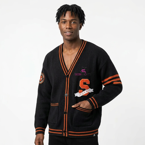 Pull cardigan noir à col en V pour homme, manches longues, mélange d'acrylique, vêtements d'hiver - Product Image 1