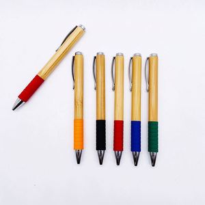 Natural Bamboo Wood Signature Set With Silicone Grip Plastic Twist Ballpoint Pen Clip Custom Logo Packing - Product Image 1