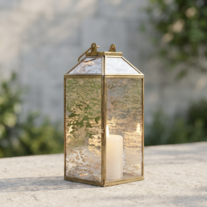 Wholesale Modern Handmade <b>Brass</b> Mercury Glass Candle Holder <b>Lantern</b> for Home Weddings Events Decorations - Product Image 2