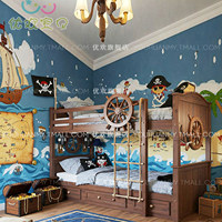 Lit superposé sur le thème des pirates pour chambre d'enfant, design hôtelier créatif personnalisé, lit mezzanine familial, lit bateau océanique, lit enfant luxueux