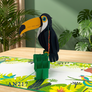 Carte pop-up 3D Toucan, design animal personnalisé, découpe de papier artisanale, impression offset, de Hanoï, Vietnam, cadeau de Noël et de Nouvel An - Product Image 4