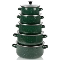Ensemble de 5 casseroles en émail moucheté, tailles complètes 16/18/20/22/24 cm, couvercle en verre pour tous les besoins de cuisson à domicile