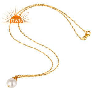 Ensemble de perles rondes, collier pendentif en argent sterling plaqué or jaune, fournisseur de bijoux, collection classique - Product Image 3