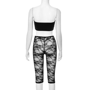 Conjuntos de Dos Piezas de Top Corto de Encaje Sexy y Pantalones Cortos para Mujer, Verano - Product Image 4