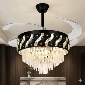 Modern <b>LED</b> <b>Ceiling</b> Fan with <b>Crystal</b> Chandelier Retractable Blades Remote Control Silent Motor Luxury Home Decor - Product Image 4