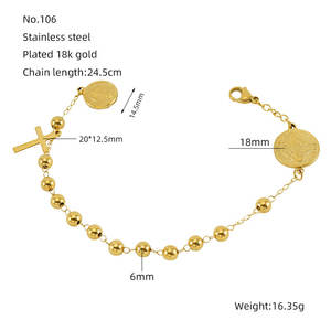 Religious 316L Stainless Steel 14k 18k Gold Plated Catholic <b>Bead</b> <b>Bracelets</b> With Charms Rosary <b>Bracelet</b> for Women <b>Men</b> - Product Image 5