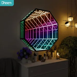 Espejo de cristal Led de lujo para el hogar, lámpara de pared con cambio de Color, estilo nórdico moderno, Rgb, polígono, inteligente, infinito