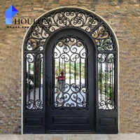 Porte d'entrée en fer forgé de haute qualité avec verre isolant insonorisé, rupture de pont thermique et dimensions personnalisées pour maison