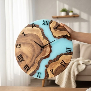 Wooden Epoxy Resin Wall <b>Clock</b> with Roman Numerals Silent Non Ticking Analog Decorative <b>Clock</b> Modern Home <b>Office</b> Living Room - Product Image 4