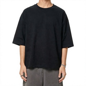 Camiseta Negra Oversize de Algodón para Hombre, Cuello Redondo, Manga Corta, Estilo Casual Holgado, Color Sólido, Tejido Jersey - Product Image 1