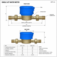 Meilleur prix Compteur d'eau numérique domestique à jet unique en laiton DN15 pour eau froide, ISO 4064 Classe B RS485/Impulsion