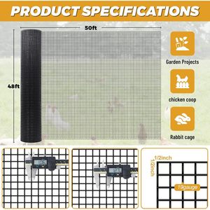 YANSERY Durable Black Hardware Cloth 48 in X 50 Ft 1/2 in <b>Mesh</b> Size Carbon Steel <b>Wire</b> Painted Surface for Animal Fencing - Product Image 2
