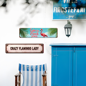 Calm the Flock Down Crazy Flamingo Lady - Juego <span class=keywords><strong>de</strong></span> Letreros Metálicos Retro para Decoración <span class=keywords><strong>de</strong></span> Pared del Hogar, para Patio - Product Image 3