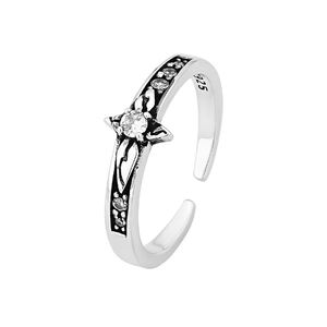 Unico Design annerimento Vintage S925 anello di apertura regolabile in <span class=keywords><strong>argento</strong></span> puro con petali di zircone da donna - Product Image 6
