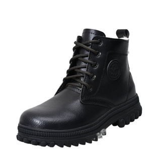 Botas de Nieve de Cuero para Hombre, Impermeables, Antideslizantes, con Forro de Lana Gruesa, de Invierno, con Tacón Medio, para Exteriores, Color Negro - Product Image 1