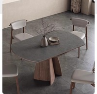 Table à manger extensible ronde en chêne avec plateau en pierre, luxe léger, haut de gamme, moderne, minimaliste, en bois massif, 6 places