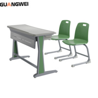 Table d'étude en acier et bois de bonne qualité GUANGWEI, mobilier scolaire pour lycée, bureau et chaise pour étudiants