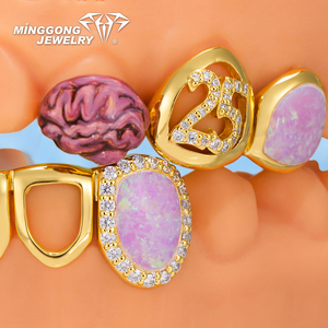 Factory Wholesale Custom BAP <strong>Crown</strong> Brain Opal Grillz Hip Hop Style Fine Grillz Fashionable <strong>Silver</strong> Moissanite <strong>Teeth</strong> Grillz - Product Image 4