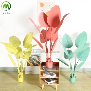 Planta Artificial de Plátano Colorida en Maceta, Planta Artificial de Plátano del Viajero con Flores de Ave del Paraíso Rosadas y Azules para Decoración de Interiores - Product Image 2