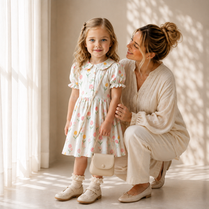 Robe smockée à imprimé floral pour filles, manches courtes, col Peter Pan, volants, robe pour bébé fille, OEM ODM - Product Image 6