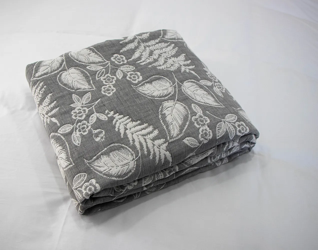 Cobertor retrô de algodão jacquard tingido com fio cinza escuro, cobertor retrô para sofá e tapete de piquenique, folha térmica de flores