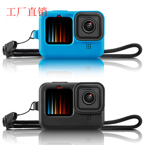 Funda de Silicona para Cámara de Acción GoPro Hero9 con Cubierta de Lente Resistente a Impactos, Negra y Azul, Incluye Correa - Product Image 1