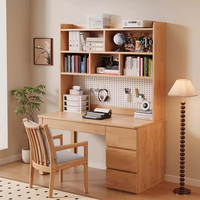 Escritorio para Oficina en Casa, Escritorio de Estudio para Estudiantes, con Estantería Integrada y Cajones, Madera Maciza, Ecológico, Duradero, para Dormitorio, para Usar con Computadora