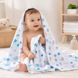Newborn Bamboo <b>Towel</b> <b>Set</b> Pack of 2 Ultra Soft Lightweight Absorbent Quick Dry Bath <b>Towels</b> with Cute Prints for Kids 40 x 81 cm - Product Image 4