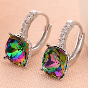 fashion quality colorful clip on big crystal rhinestone earrings