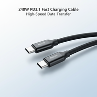 Câble USB4 240W personnalisé en gros d'usine, 40 Gbit/s, PD3.1 Type-C C, charge rapide, tressé en nylon, boîtier métallique, cordon de données pour ordinateur