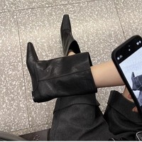 Bottes mi-mollet à talon compensé dissimulé pour femme, bout carré, en cuir vieilli, style décontracté, 2 couleurs