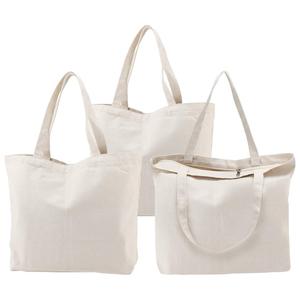 Wholesale Custom Reusable Blank 10OZ-16OZ Cotton <b>Canvas</b> <b>Tote</b> Bag Promotional Gift Long Handle Zipper Closure Eco-friendly - Product Image 1