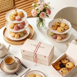 Boîtes à pâtisserie mates personnalisées OEM/ODM, emballages jetables pour <span class=keywords><strong>boulangerie</strong></span> avec cordon rouge et fermeture à bouton - Product Image 6