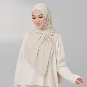 tudung modest natural breathable bamboo material iron-less long scarf hijab custom pantone color bamboo jersey shawl for women