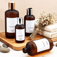 Botol Plastik PET Amber 60ml 120ml 250ml 500ml dengan Pompa Hitam, Sablon Logo Kustom untuk Sampo dan Serum