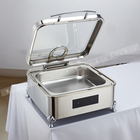 5 étoiles luxe 9L électrique chauffe-plat hydraulique en acier inoxydable rectangulaire Buffet Chafer avec couvercle en verre pour la restauration