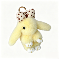 Porte-clés Lapin en Peluche en Fourrure de Lapin Rex avec Nœud, Breloque Kawaii pour Sac à Dos, Accessoires de Mode Féminins, Cadeau en Gros