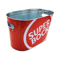 Hielera Ovalada de Metal Galvanizado Super Bock de 10QT, Hielera de Acero, Artículo Promocional para Cerveza