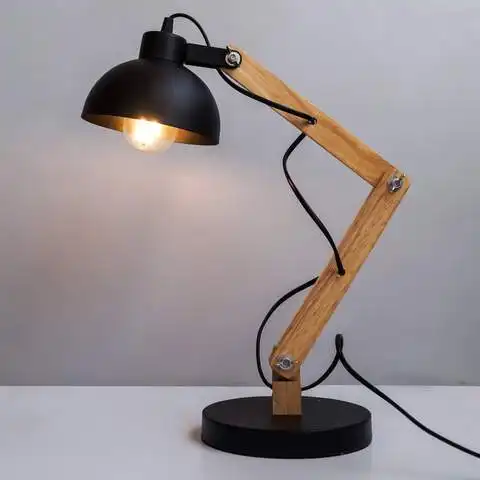 Good quality mid century large antique black table task lamp metal wood reading lamp for desk office study room